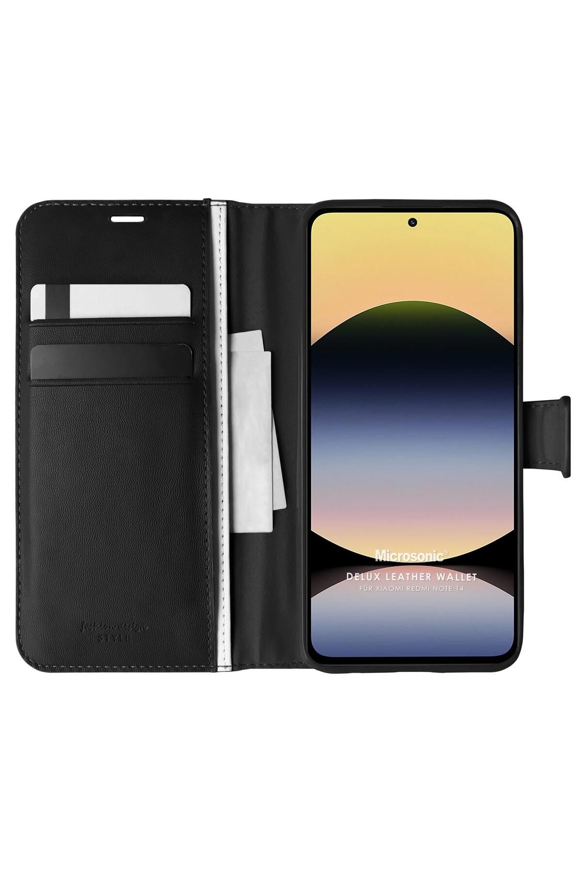 Microsonic Xiaomi Redmi Note 14 4G Kılıf Delux Leather Wallet Siyah