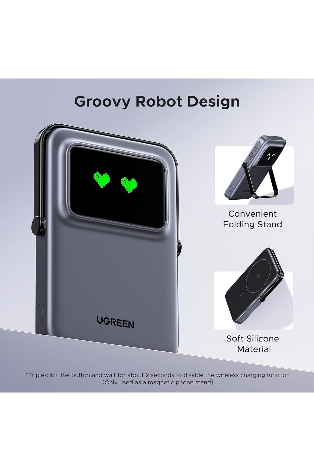 Ugreen-Uno Magnetic Power Bank, 5000mAh, 20W Fast Charging with Foldable Stand and TFT Display 5