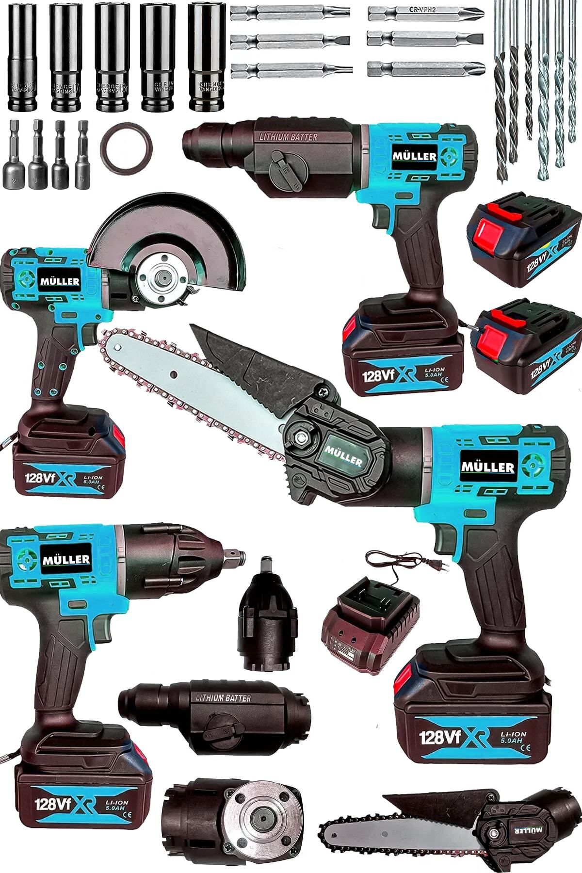 Pro Müller Alman 4 Başlıklı Metal Dişli Dal Budama Testere Somun Sıkma Taşlama Ve Kırıcı Delici Profesyonl Set