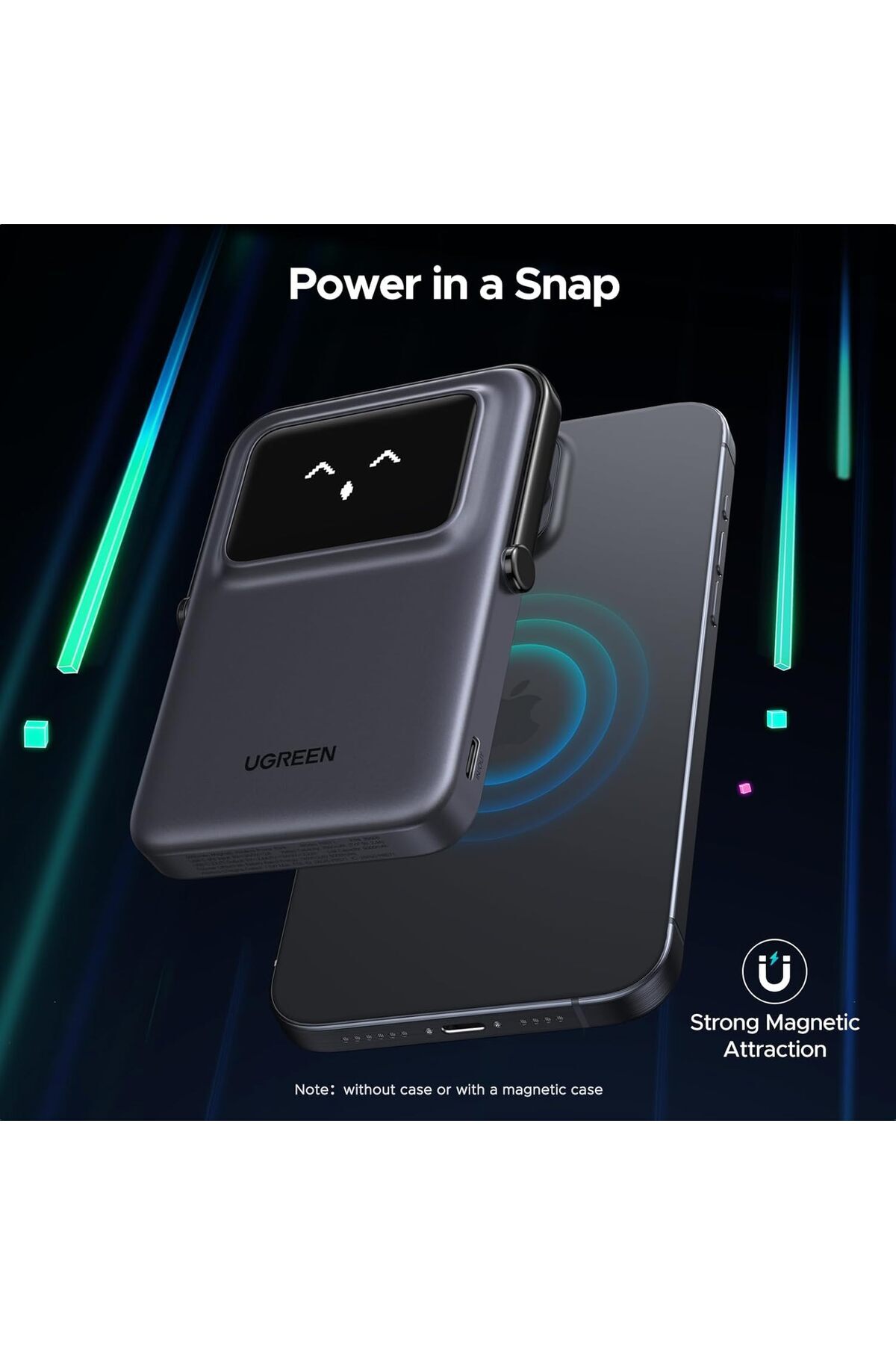 Ugreen-Uno Magnetic Power Bank, 5000mAh, 20W Fast Charging with Foldable Stand and TFT Display 3