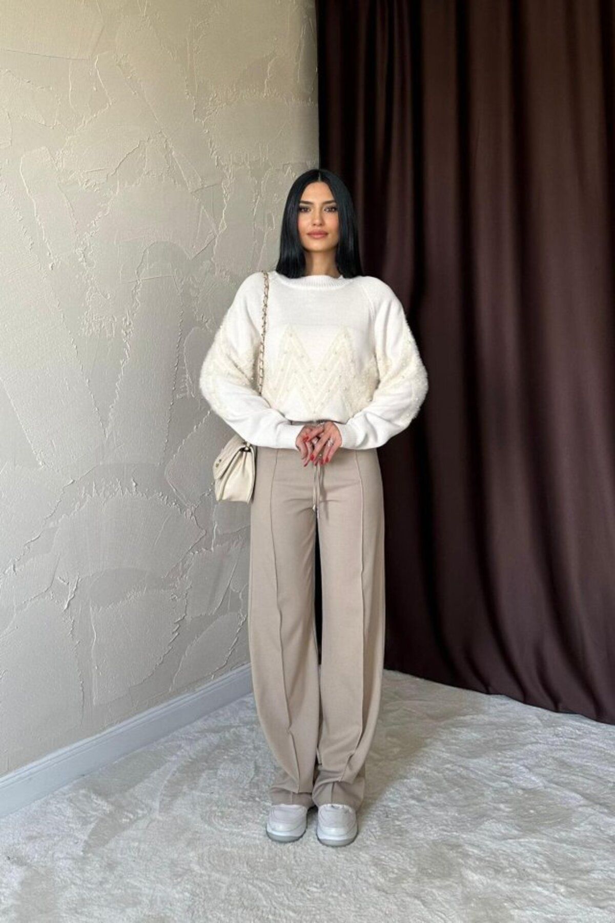 fh fashionhere Taş Zikzak Boncuklu Triko Kazak