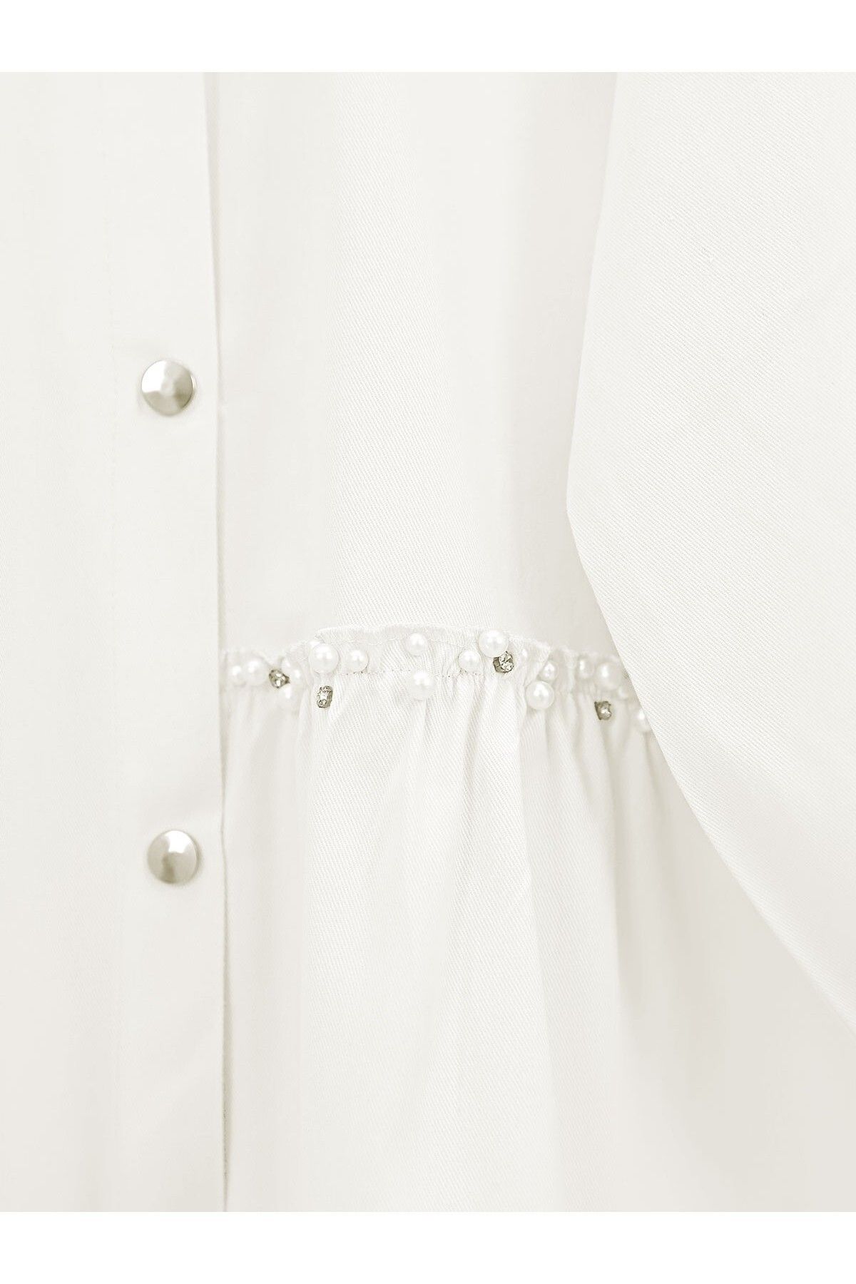 Modamorfo-Pearl Detailed Snap Fastener Washable Cotton Gabardine Suit -White 3