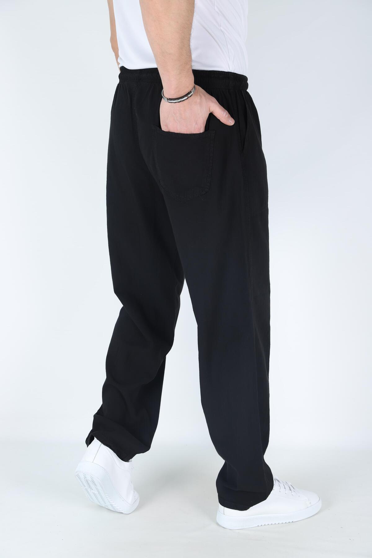 MYRAB DENİM  Siyah Erkek Battal Boy Yazlık Keten Pantolon - %100 Pamuk - Görsel 2