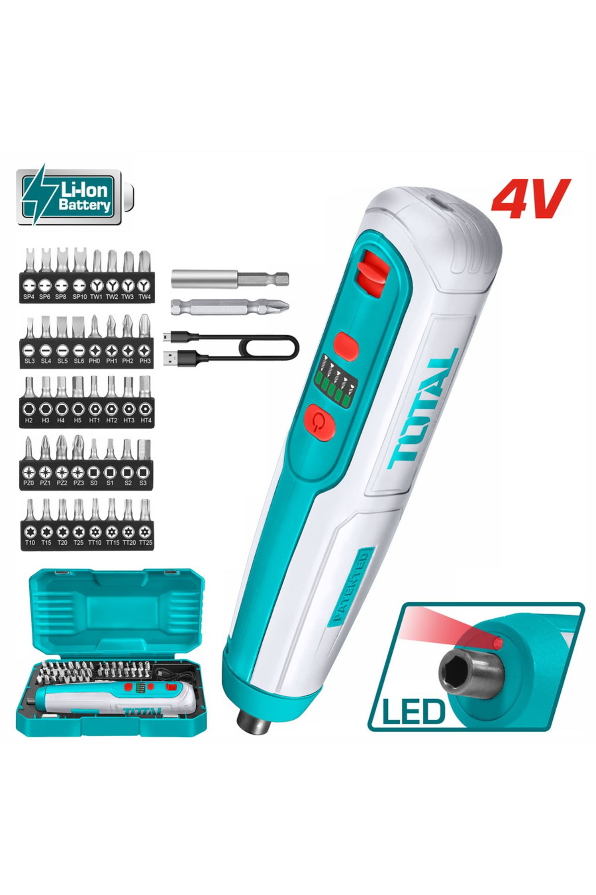 TOTAL-Lithium-Ion Cordless Screwdriver 4V 1.3Ah 1