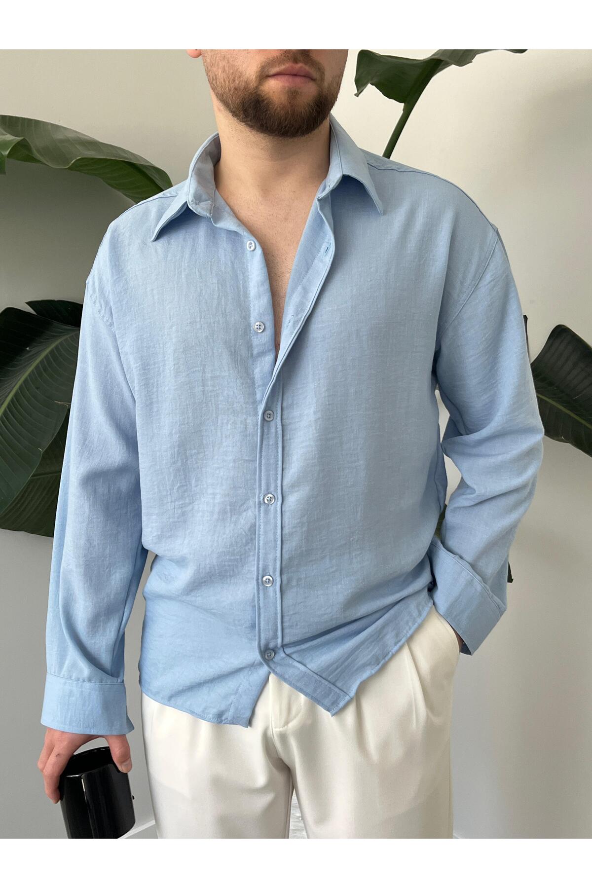 Quik-max  Keten Oversize Gömlek - Görsel 3