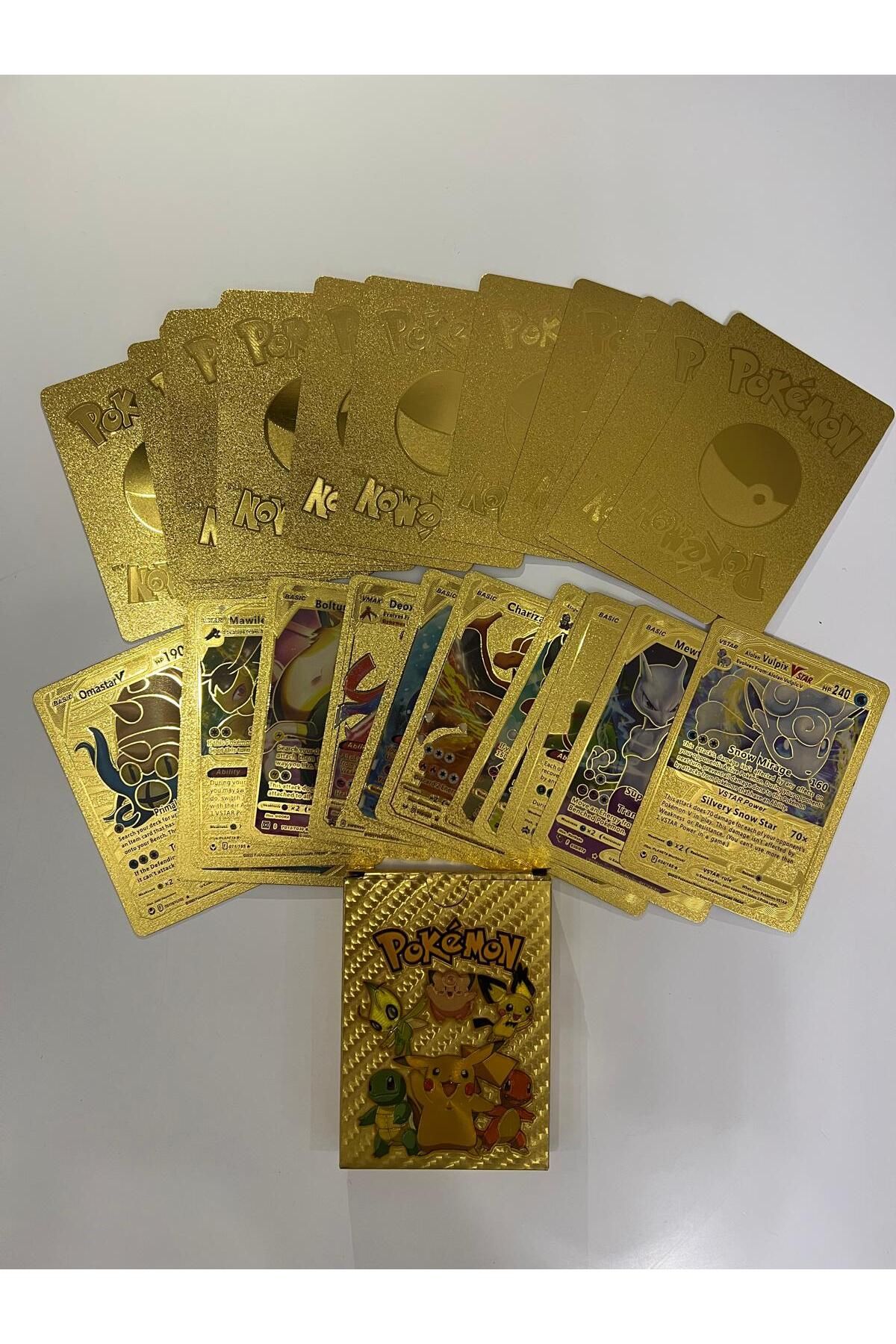 Pokemon Vmax Oyun Kartı 30 Adet Kabartma Card Fosforlu Gold Pokemon Kartları