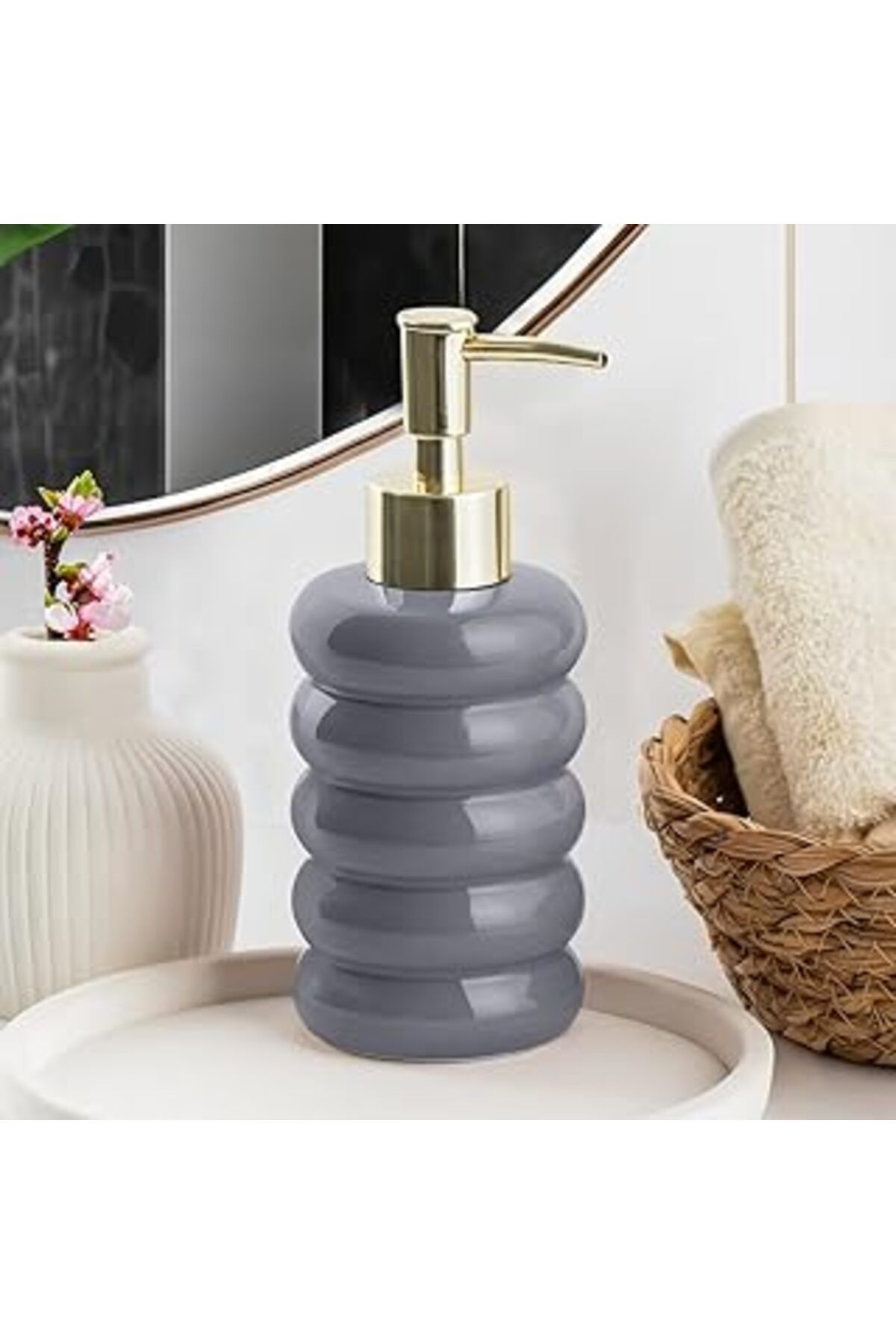 robotrend 3204 Seramik Sıvı Sabunluk - Tezgah Üstü Banyo Mutfak Lavabo Sabunluğu - 275 Cc Antrasit