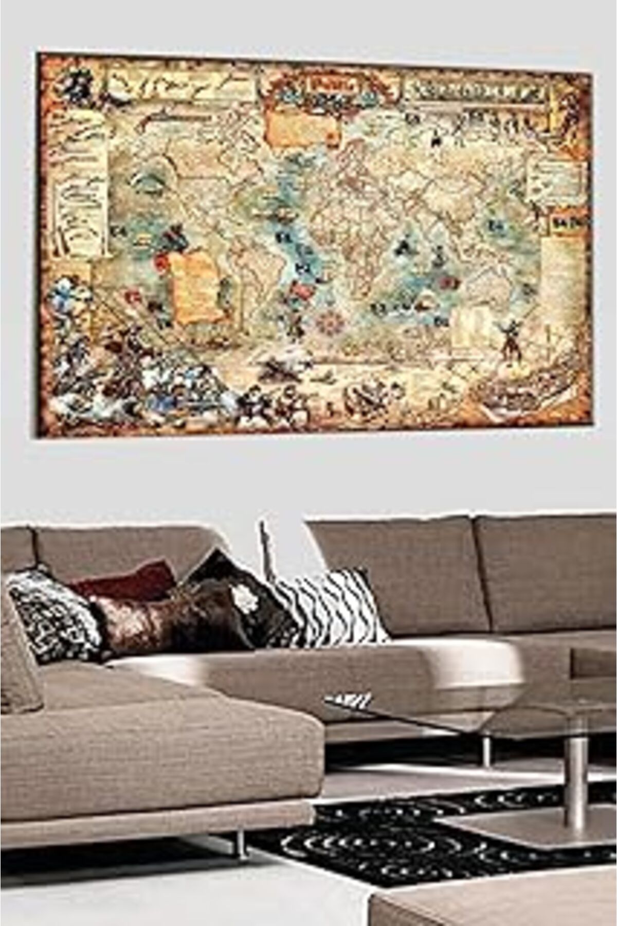 Pazarcan Talya Tablo Talya Korsan Eski Dünya Harita Oldmap Kanvas Tabloları 100X70 No-957