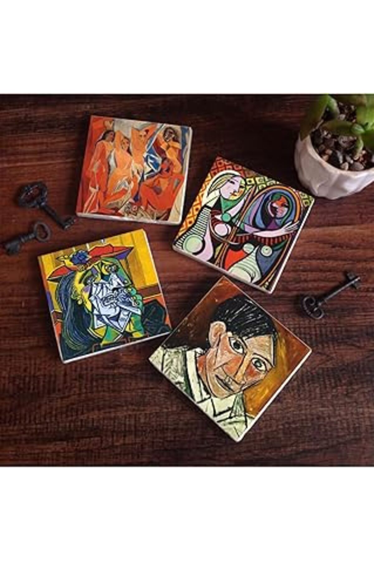 Mu Art Pinecone Picasso Ağlayan Kadın, Avignonlu Kızlar, Ayna Karşısındaki Kız, Otoportre Taş Bardak Altlı