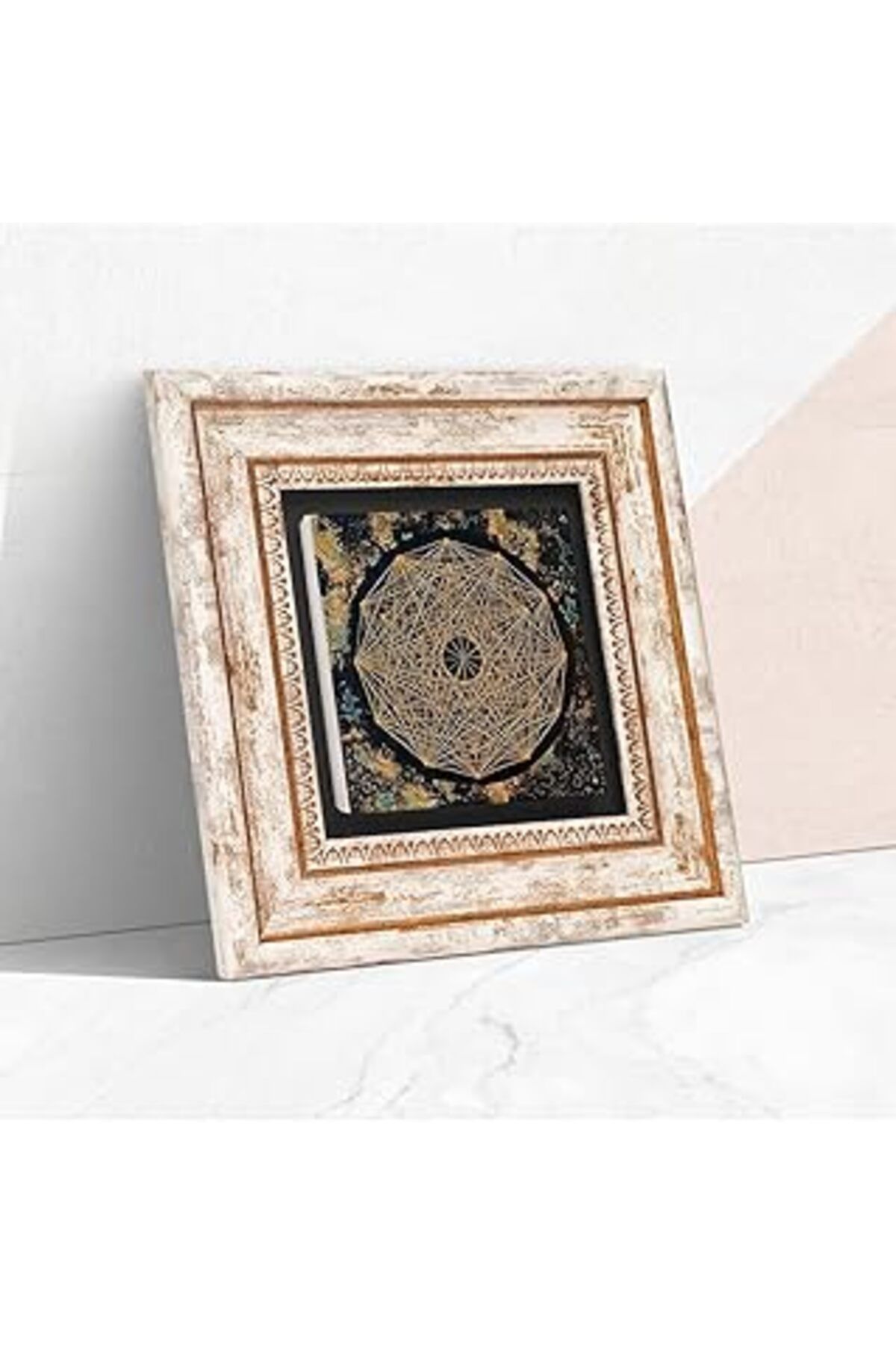 Pazarcan Pinecone Sri Yantra Taş Duvar Tablosu - Çerçeveli Taş Tablo - Dekoratif Duvar Sanatı - Modern Ev Ve