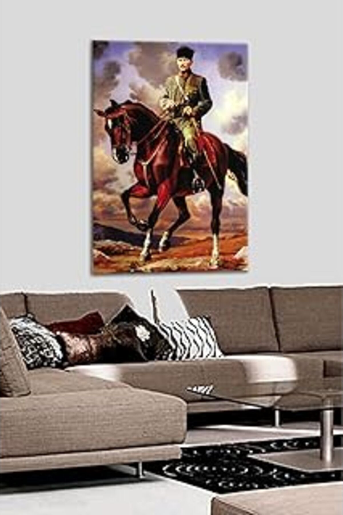 Pazarcan Talya Kanvas Tablo Dekoratif Duvar Panosu Atatürk At Üstünde 100X70 Cm No-5828
