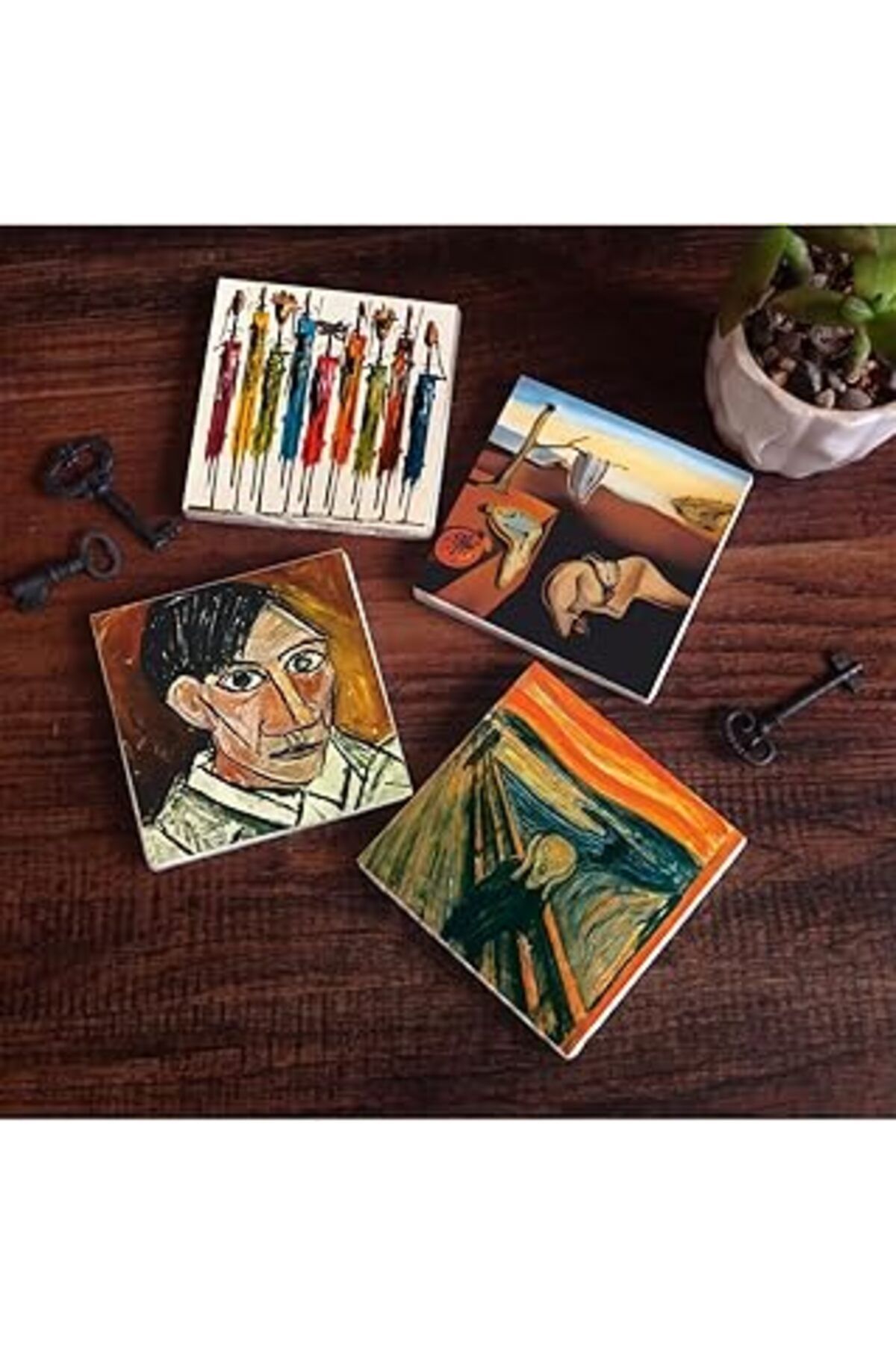 Mu Art Pinecone Salvador Dalí Belleğin Azmi, Picasso Otoportre, Çığlık, Yerli Kadınlar Taş Bardak Altlığı