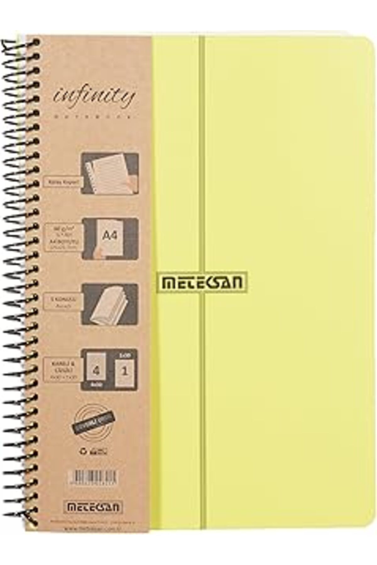 robotrend Meteksan Infinity Primary Serisi, A4, 5 Konulu (4 Kareli, 1 Çizgili) 150 Yaprak Pp Kapaklı Spiralli