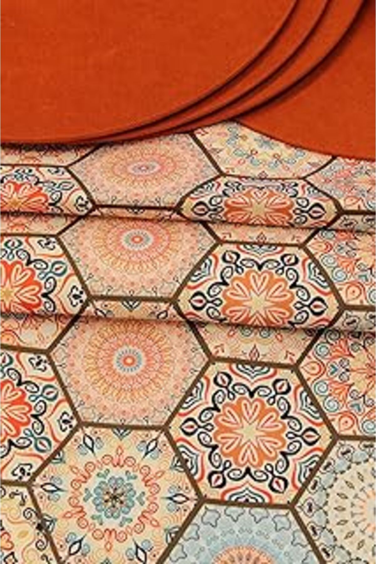 TBSProjects Alaca Renk Altıgen Desenli Dijital Baskılı Runner Amerikan Servis 40X150 Cm