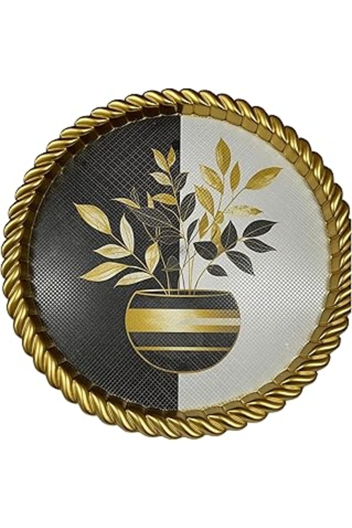 Pazarcan Lüks Dekoratif Plastik Tepsi Altın Çerçeve 46X46 Vazoda Çiçek Desenli