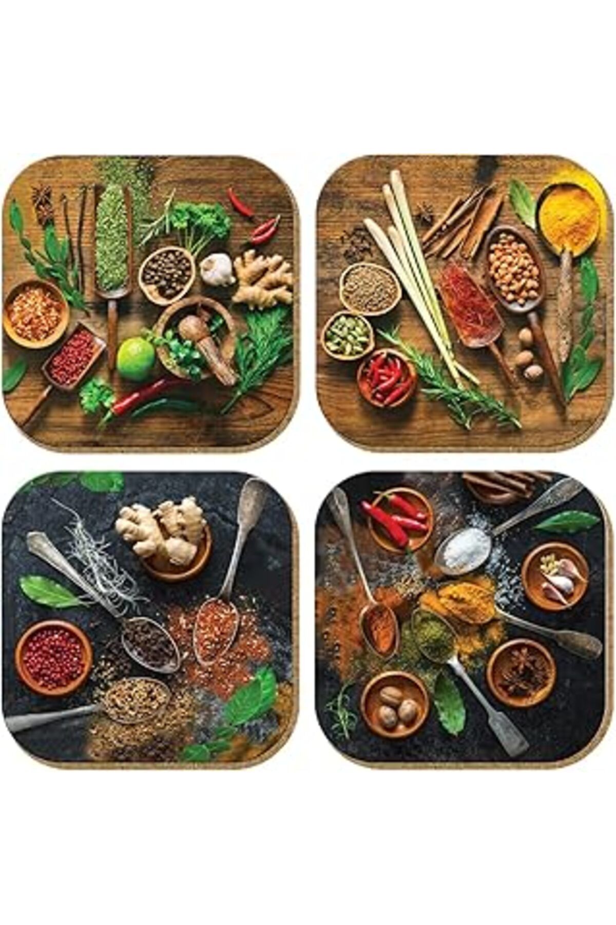 Mu Art Pictor Gift Hediyelik Metal Mantar Tabanlı Be The Spice Of Life Baharat 4'Lü Bardak Altlığı Seti