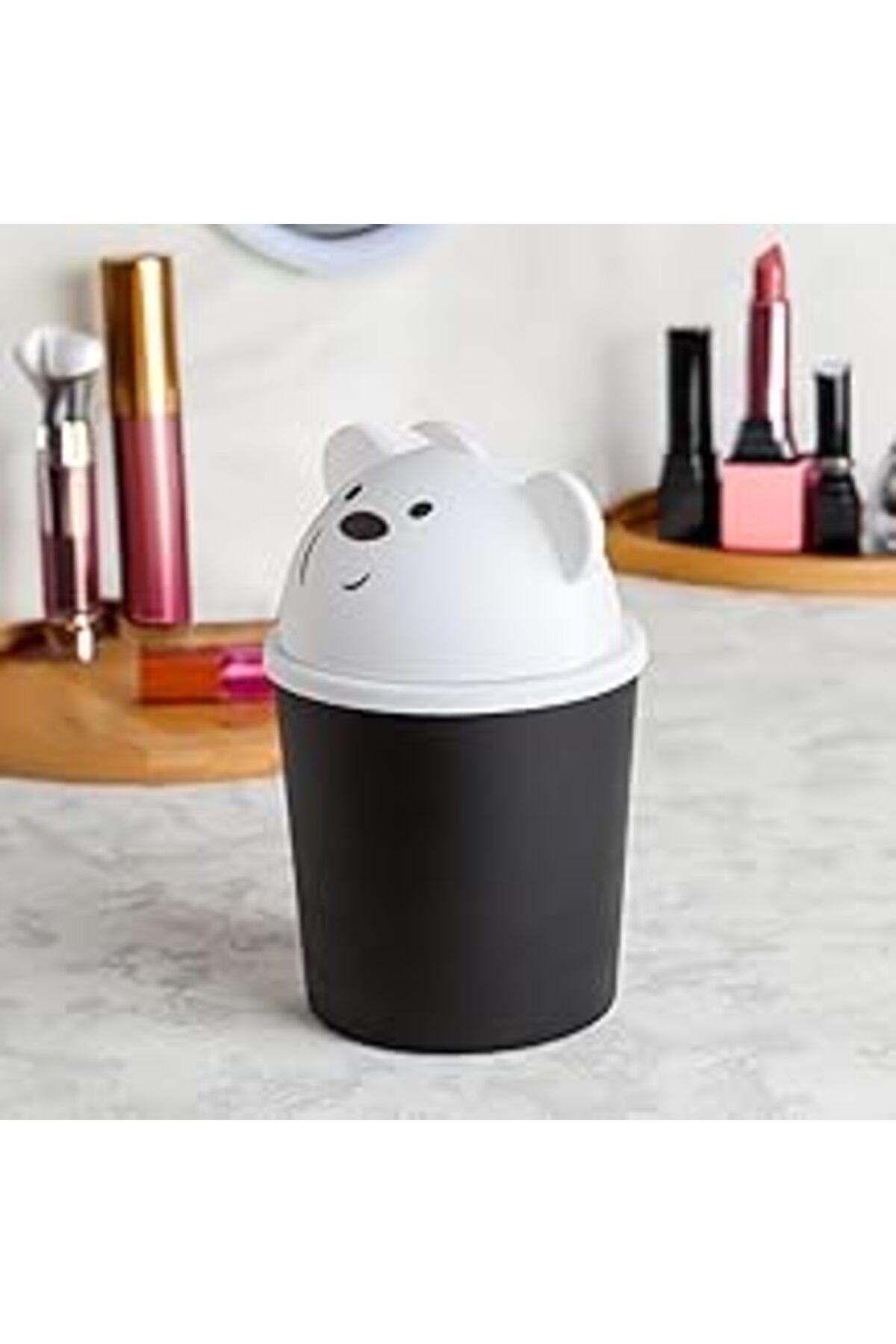 Mu Art Porsima L-00586 Hippo Minik Ayıcık Görünümlü Masaüstü Çöp Kovası - Çöp Kutusu Siyah Beyaz 2 L