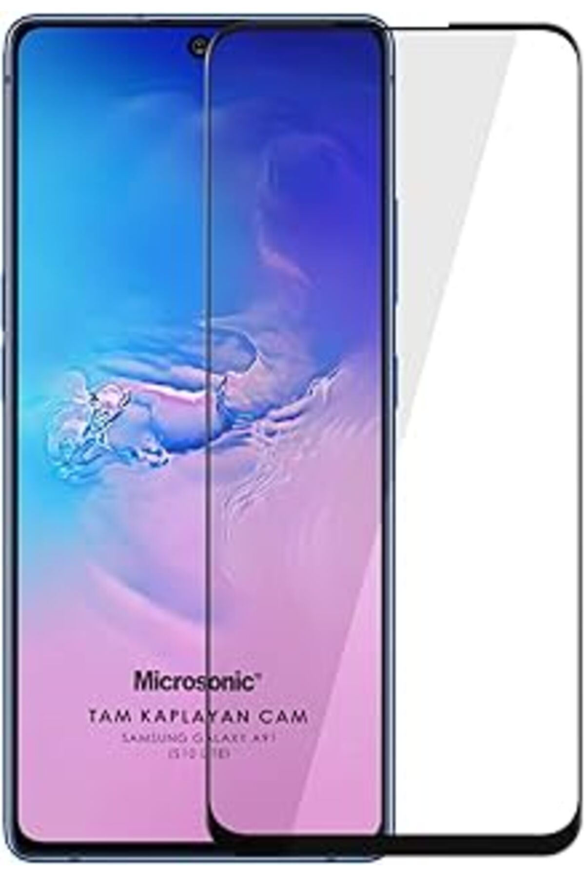 Pazarcan Microsonic Samsung Galaxy A91 Tam Kaplayan Temperli Cam Ekran Koruyucu Siyah