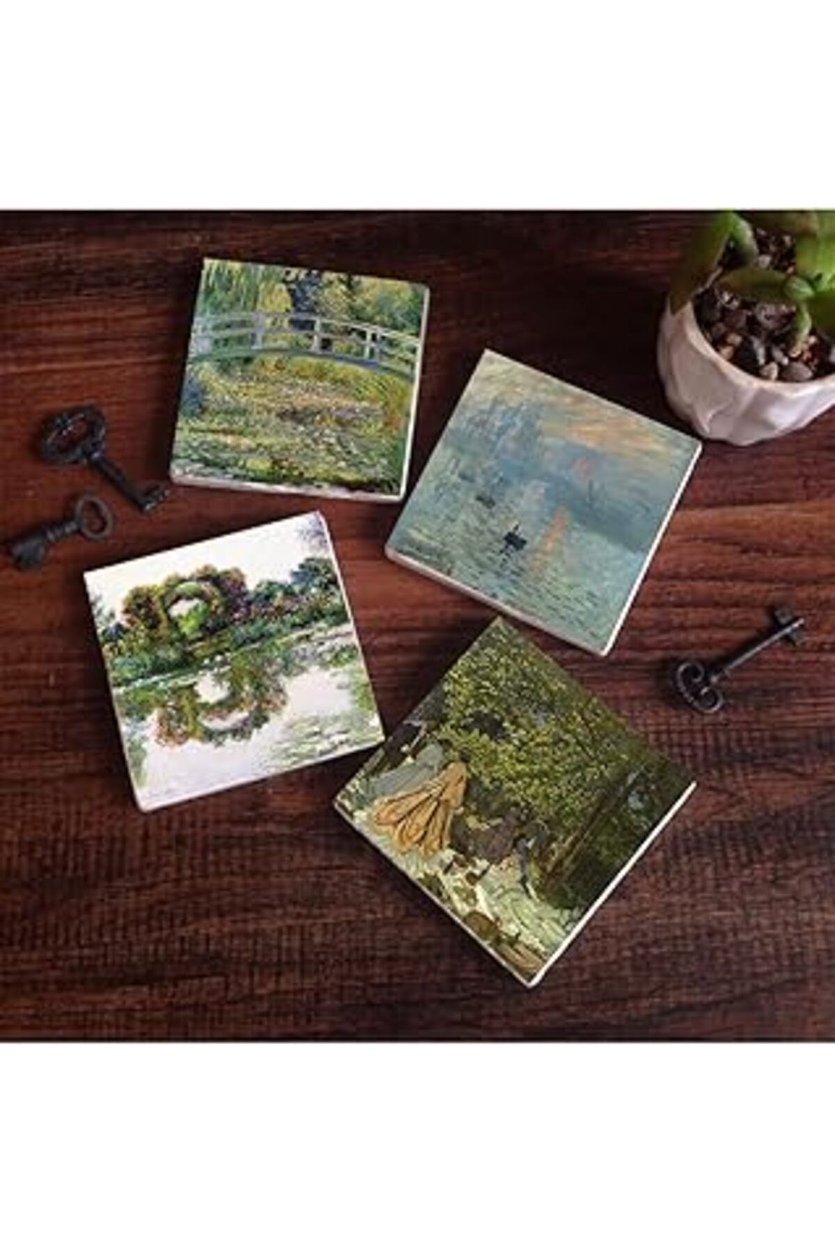Mu Art Pinecone Monet Gül Çiçekli Kemer, Kırda Öğle Yemeği, İzlenim Gün Doğumu, Nilüfer Gölü Taş Bardak Al