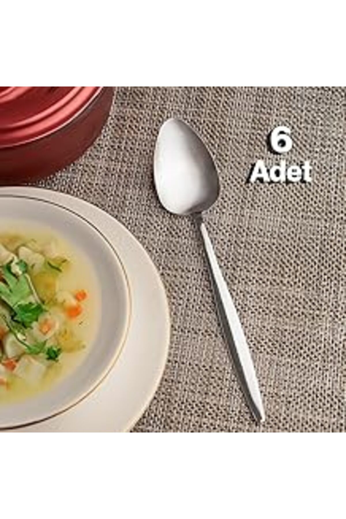 Mu Art 6 Parça Yemek Kaşık Takımı, 8 Cm Cauliflower Soup Kaşığı, Paslanmaz Çelik
