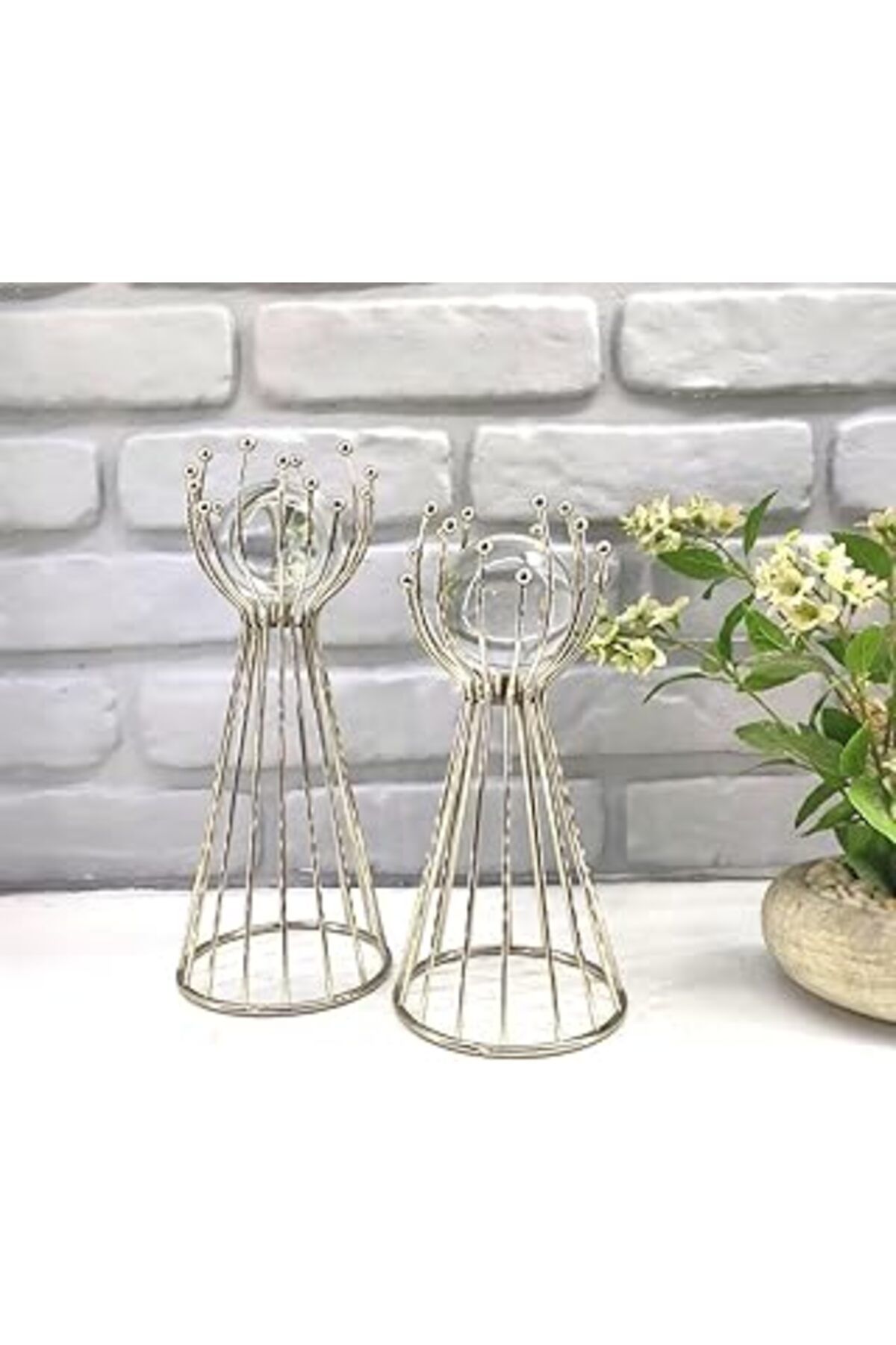 Mu Art Ahşap Gümüş Kaplama Metal 2'Li Set Salon Olimpiyat Model Kristal Cam Toplu Aksesuar Dekorasyon Biblo Obje