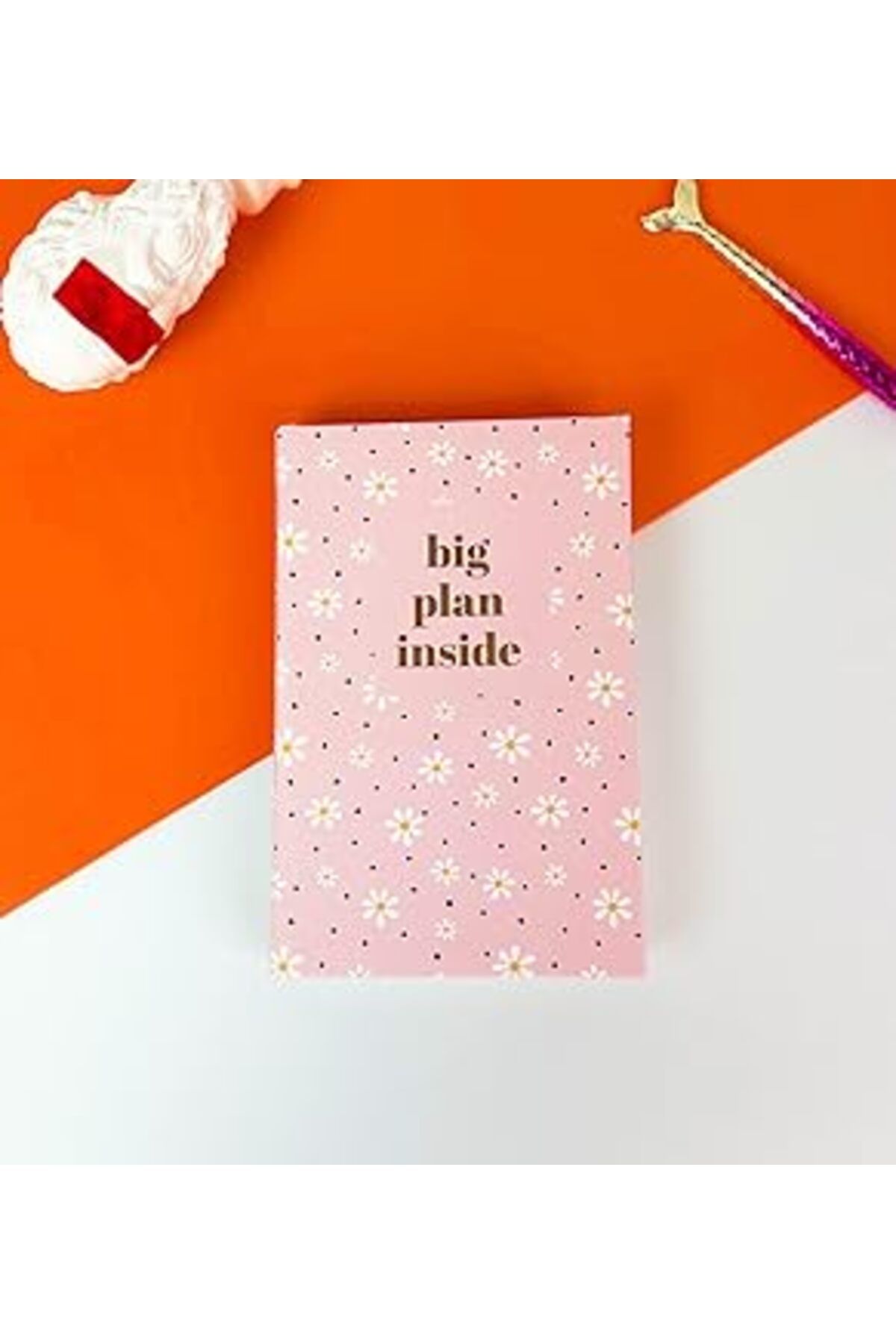Mu Art Ahşap Pembe Papatya Tasarımlı Kalın Kitap Görünümlü Defter