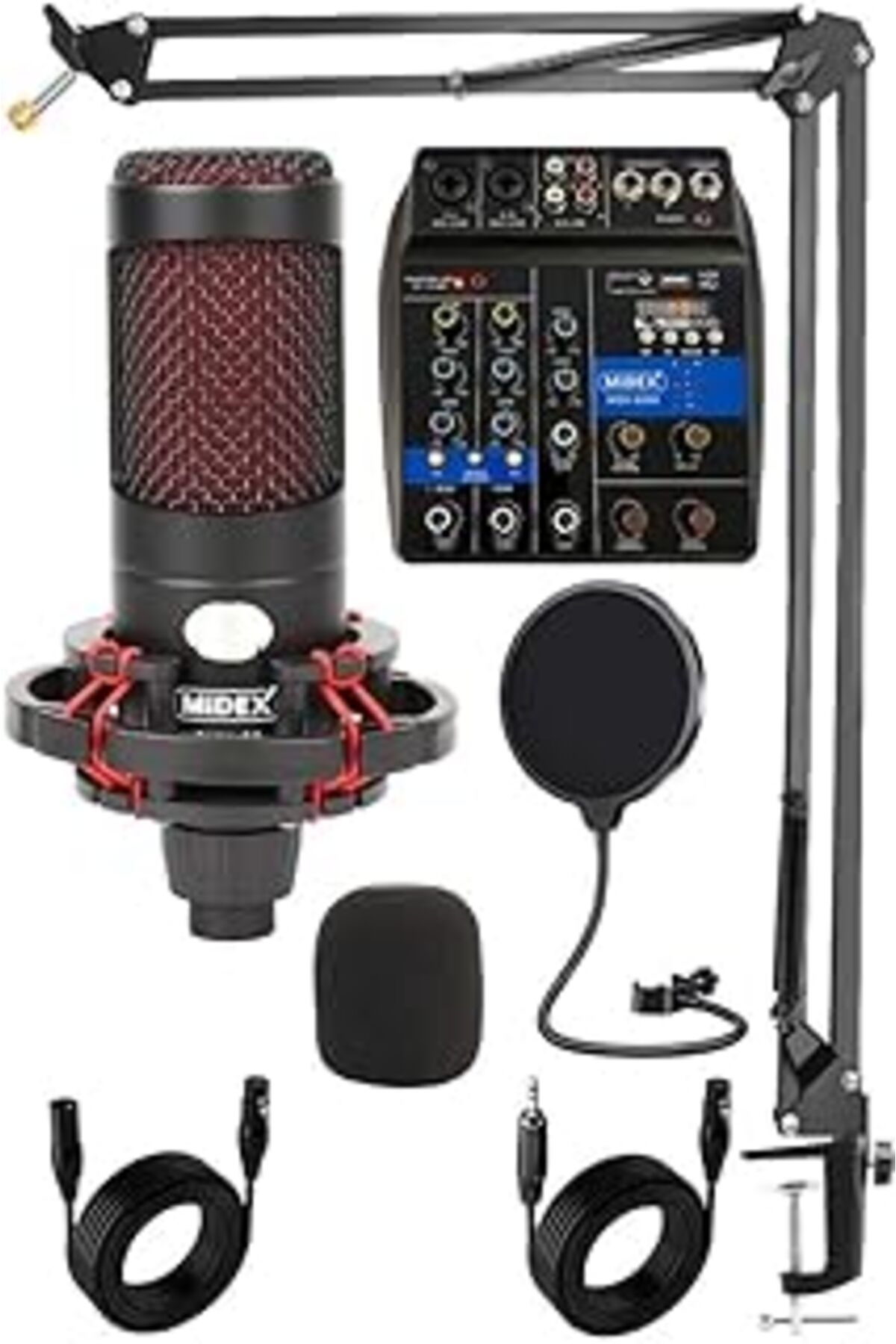 Pazarcan Midex Cxn-30 Paket-2 +48V Mikserli Condenser Mikrofon Stand Seti