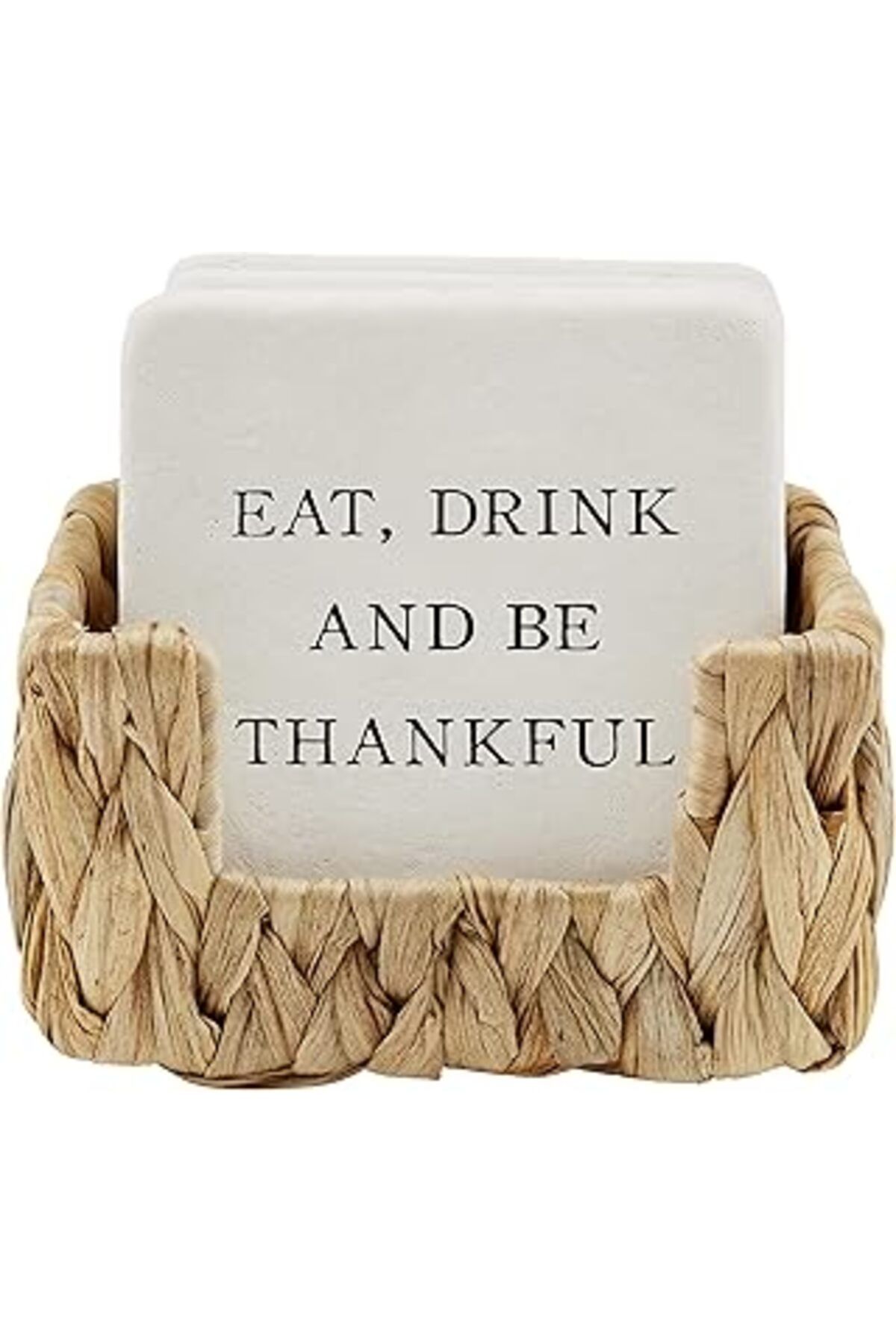 Hepta Collection Mud Pie Thankful Kireç Taşı Bardak Altlığı Ve Tutucu Seti, Beyaz, 10 Cm Çap