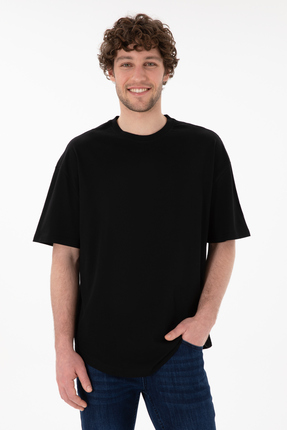 U.S. Polo Assn. Erkek Long Fit Bisiklet Yaka Siyah Basic Tişört 50305988-VR046