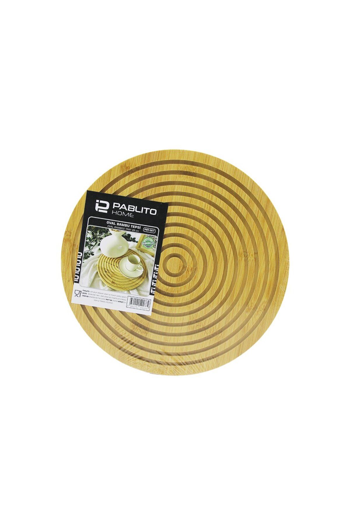 E BULURUM Yuvarlak Çi̇ft Tarafli=düz - Dalgali Oyuk Kanalli Ahşap Bambu Sunum Tepsi̇ 28cm (5067)