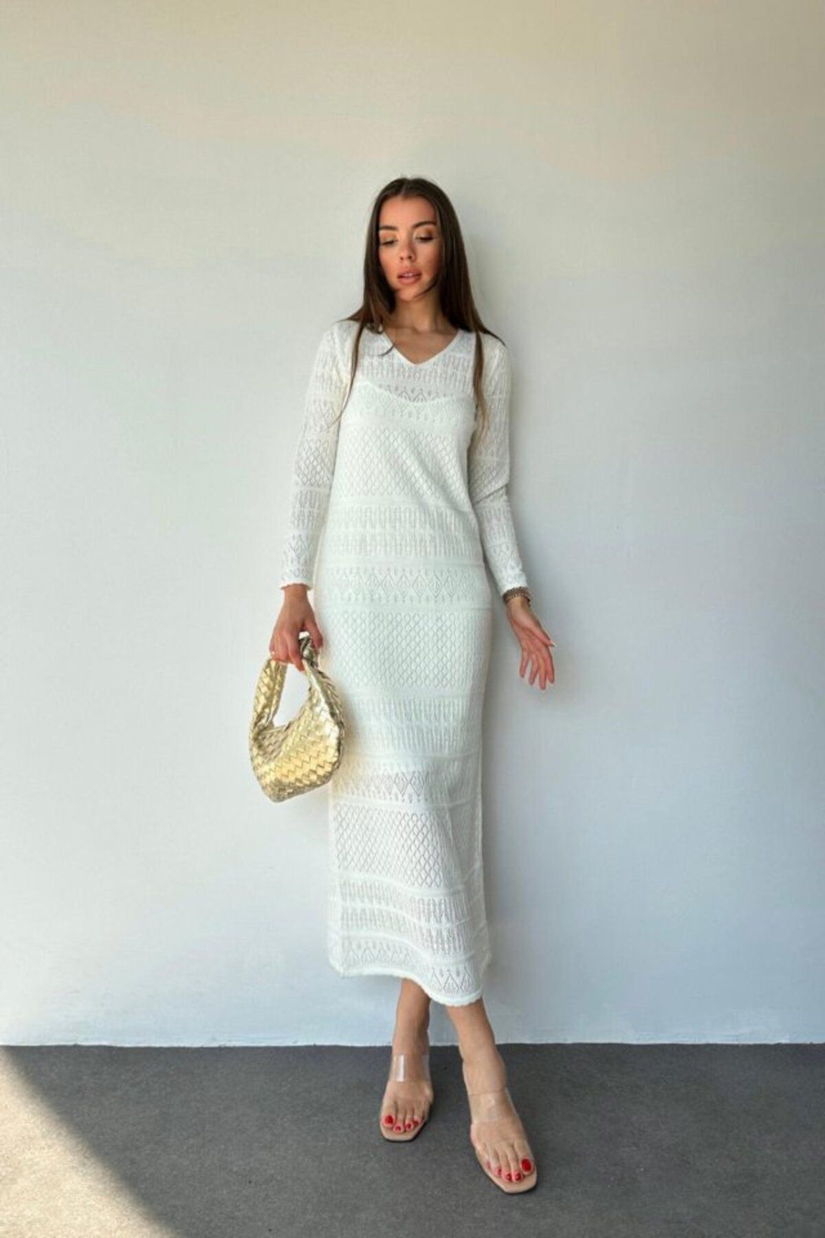 fh fashionhere Beyaz Astarlı Triko Elbise