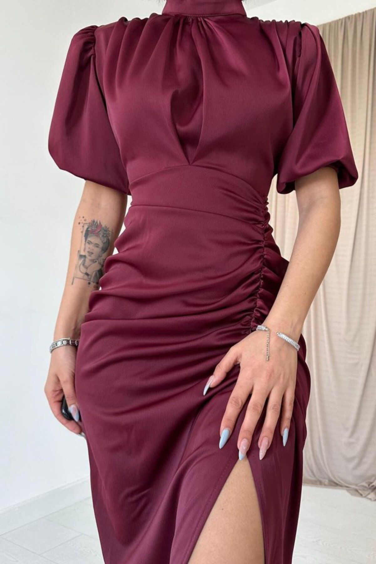 Rose's Boutique All About Women Rose's Boutiqe All About Women Bordo Büzgülü Saten Elbise
