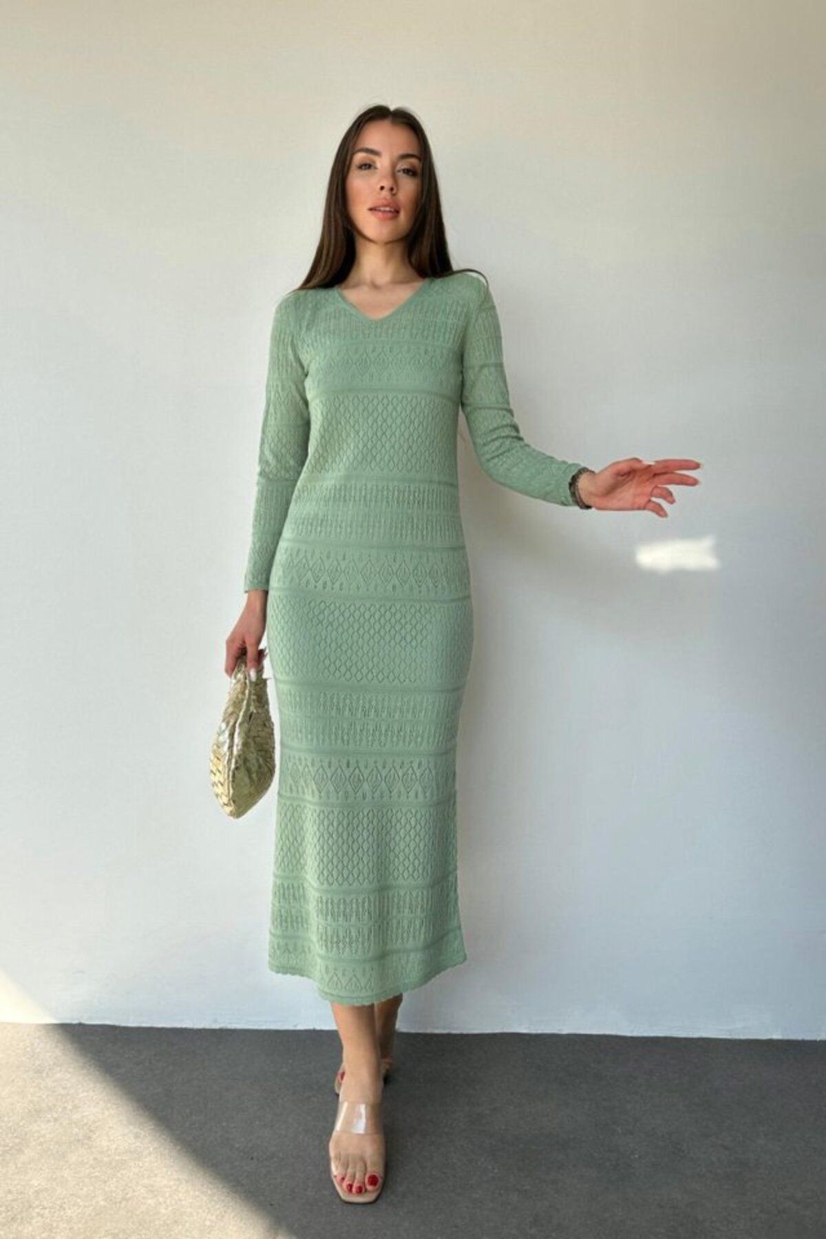 TUA MODA TUA MODA Mint Astarlı Triko Elbise