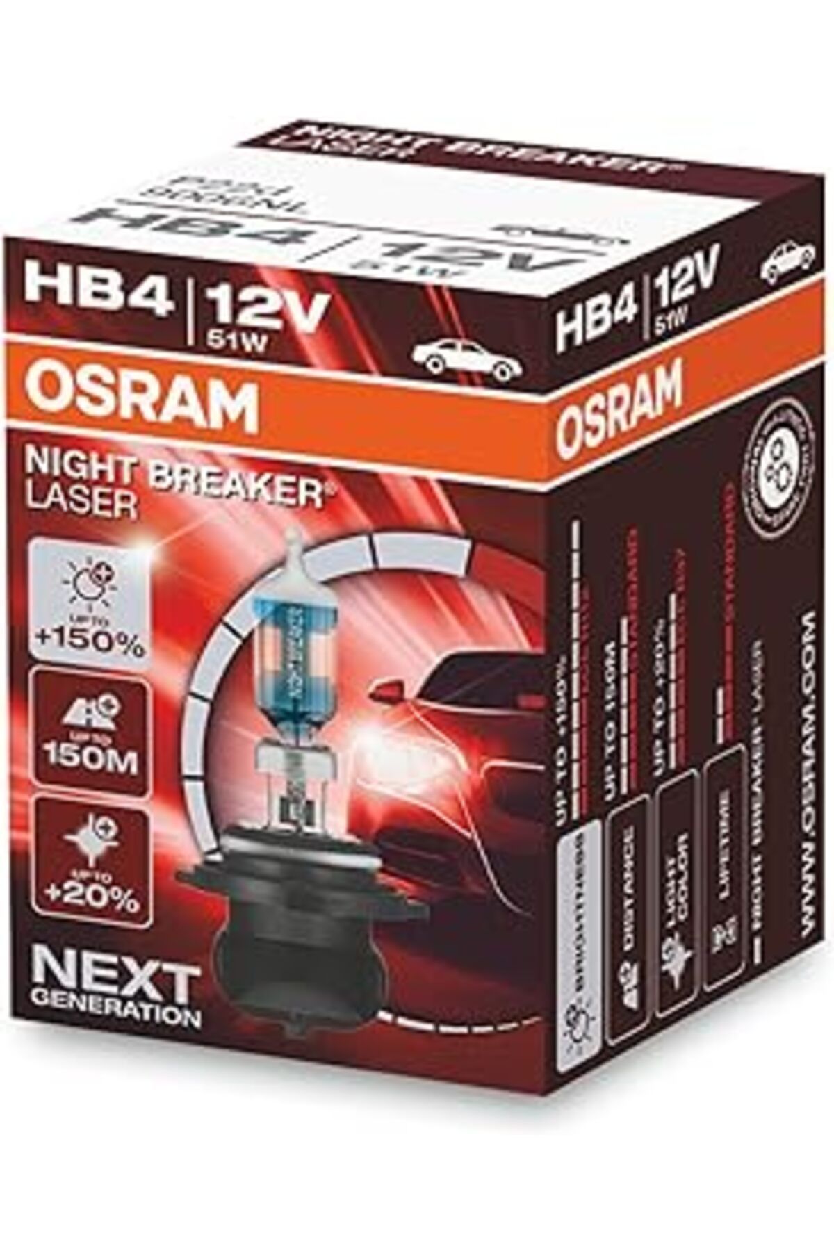 NZM TİCARET Ampul Night Breaker Laser Hb4 12V 51W%150'Ye Kadar Fazla Işık 150M'Ye Kadar Fazla Görüş Açısı