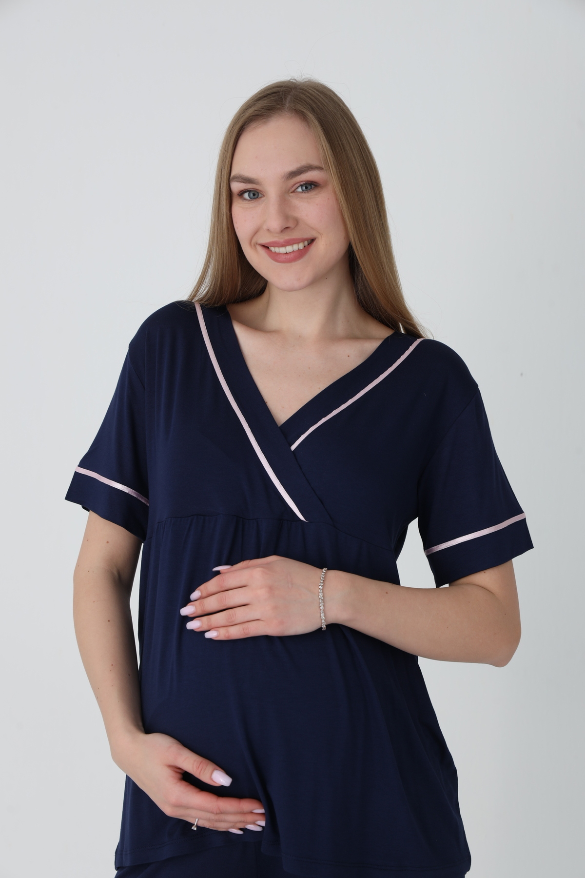 Miss Dünya Lissa Sabahlıklı Şerit Detaylı Hamile ve Lohusa Pijama Takımı fotoğrafı 6 (önizleme)