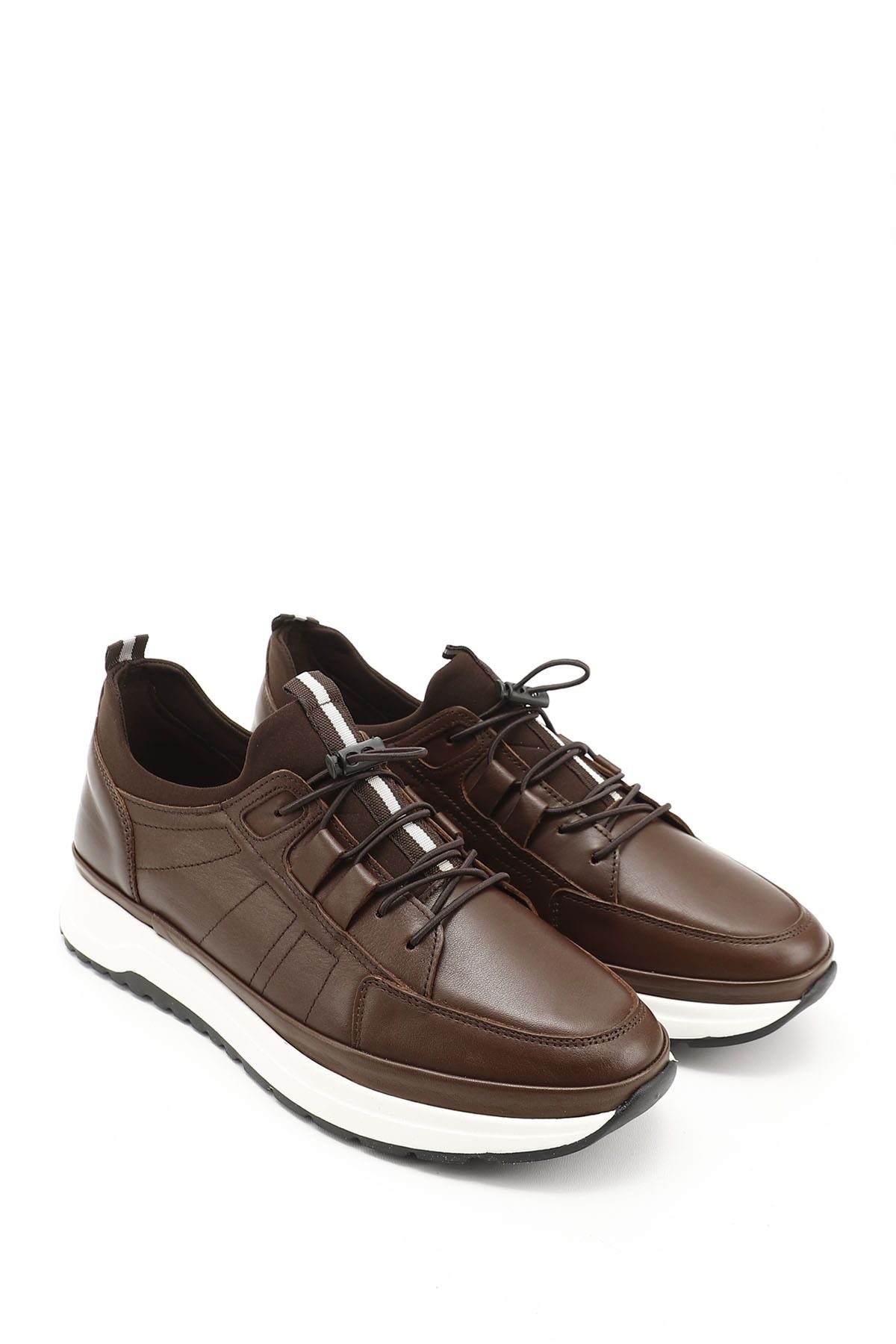 GÖNDERİ(R)-Men's Brown Antique Lycra Rubber Laced Genuine Leather Comfort Sneaker 2