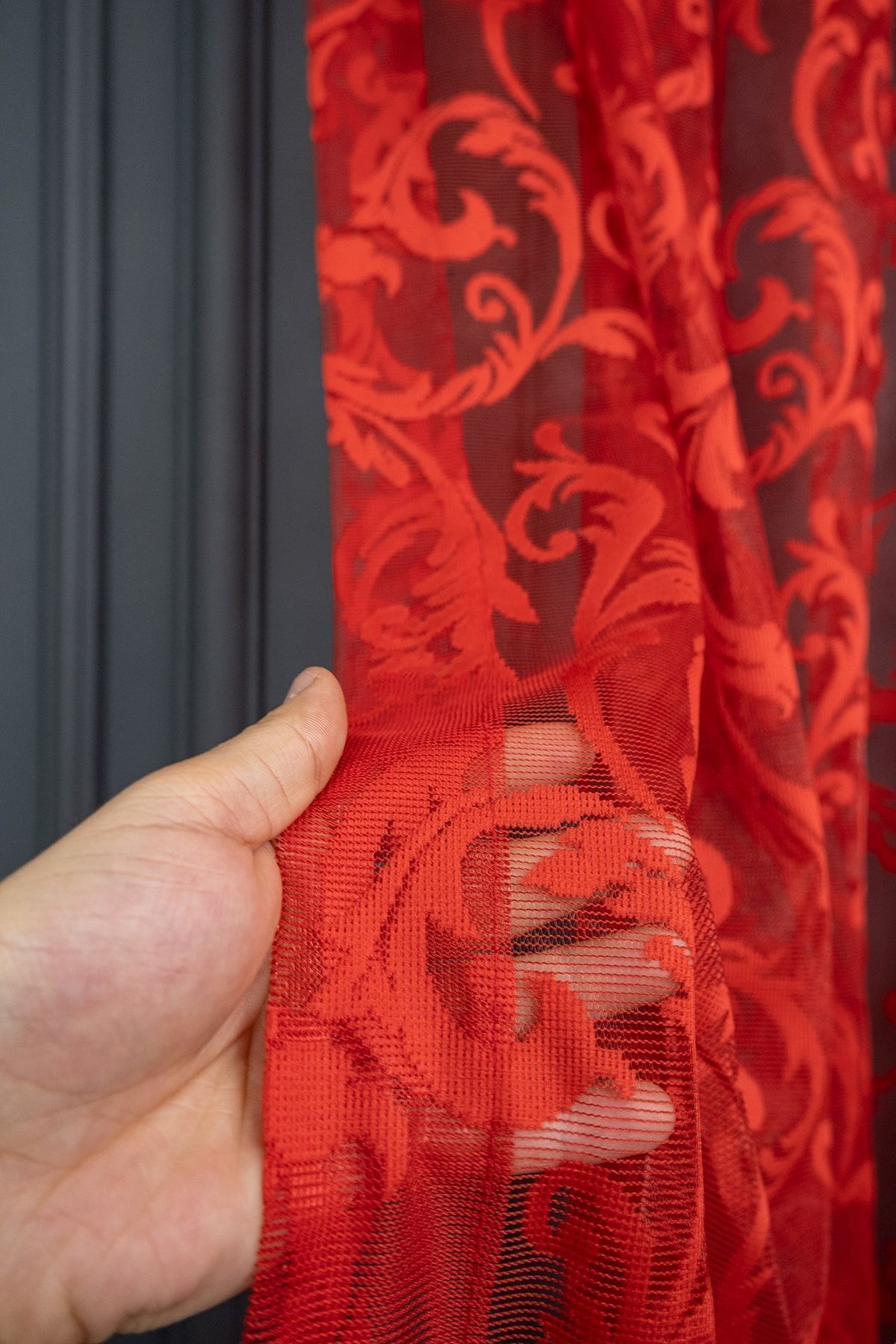 farbateks-Classic Shawl Pattern Red Color Pattern Design 1e3 Layer Pleated Tulle Curtain 3