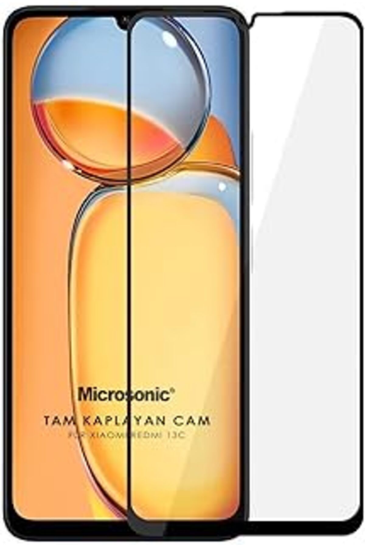 Pazarcan Microsonic Xiaomi Redmi 13C Tam Kaplayan Temperli Cam Ekran Koruyucu Siyah
