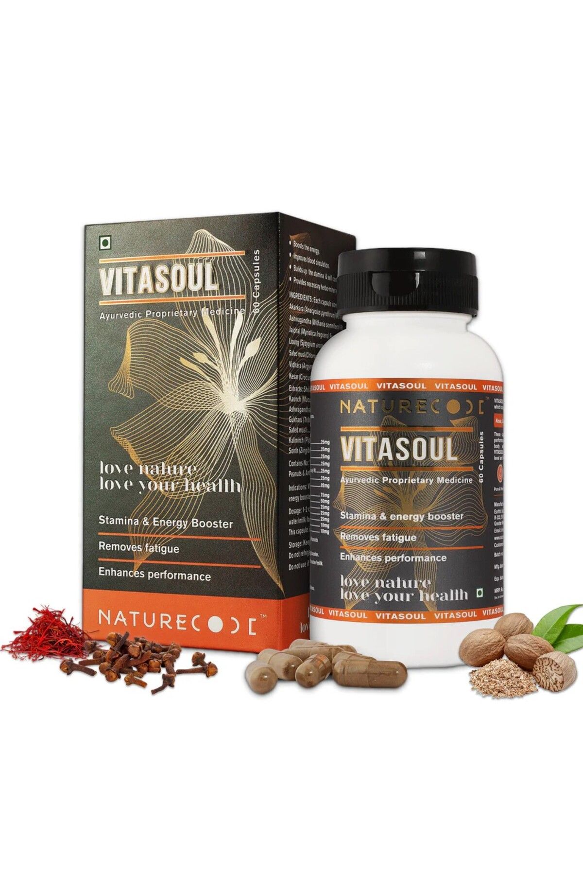 Nature Code VITASOUL AYURVEDİK TESCİLLİ CANLANDIRICI KAPSÜL | SASHWAGANDHA, AKARKARA, KESAR, SHILAJIT |60 KAPSÜL