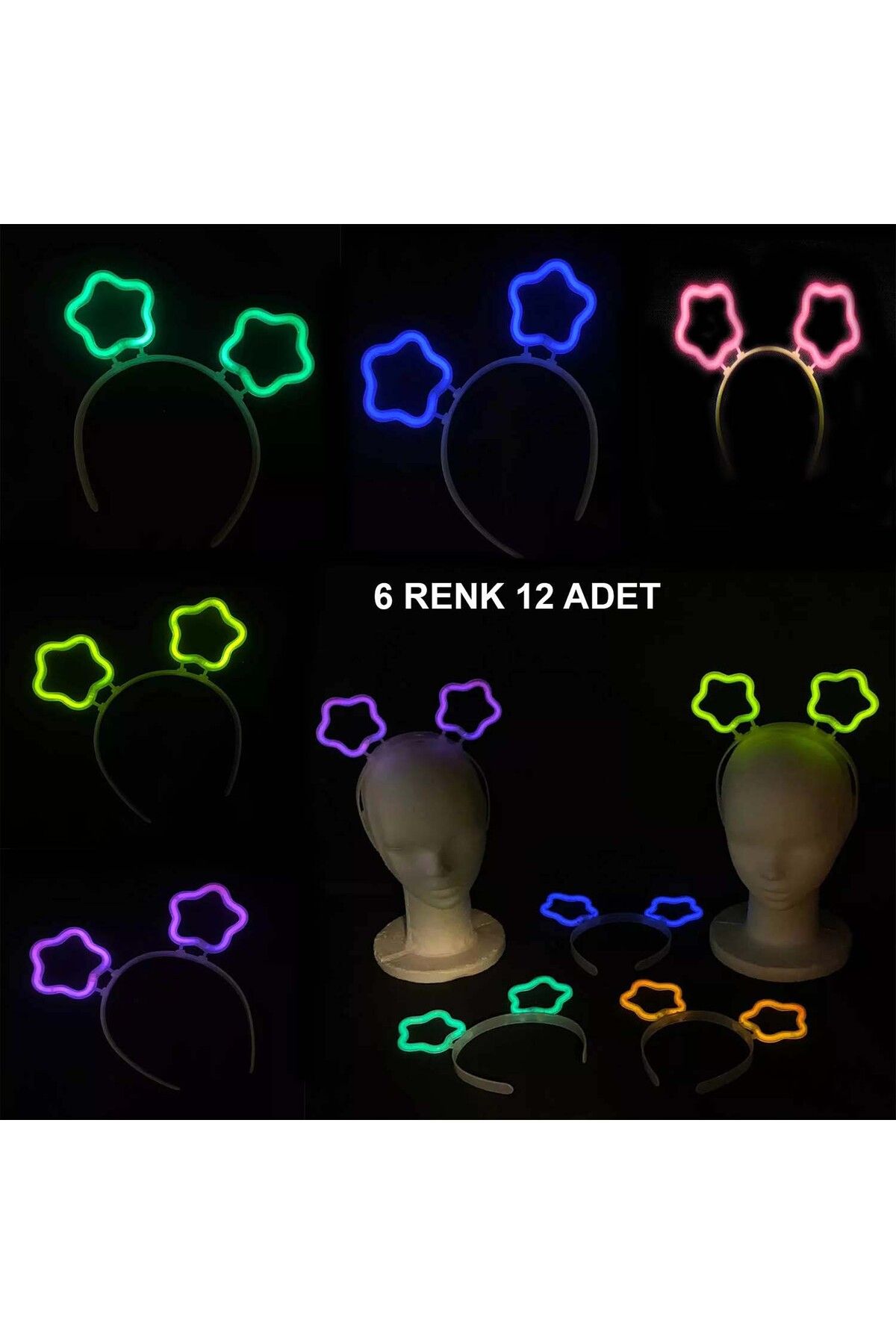 Astra Market Glow Stick Karanlıkta Yanan Fosforlu Yıldız Taç 12 Adet