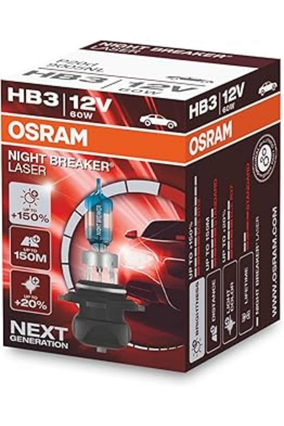 Qedii Ampul Night Breaker Laser Hb3 12V 60W%150'Ye Kadar Fazla Işık 150M'Ye Kadar Fazla Görüş Açısı,%20'Y