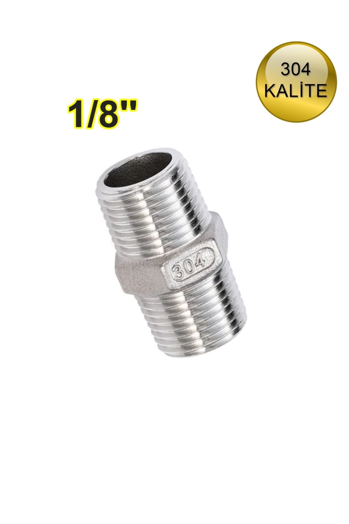 abcpaslanmaz Paslanmaz Hex Nipel 1/8'' Krom 304 Kalite