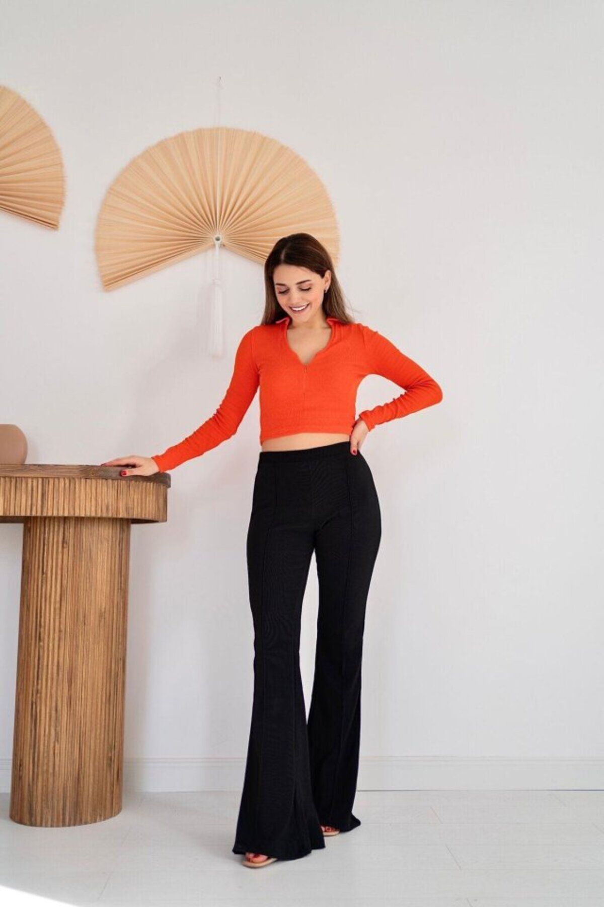 ASFSTORE Siyah İspanyol Paça Pantolon