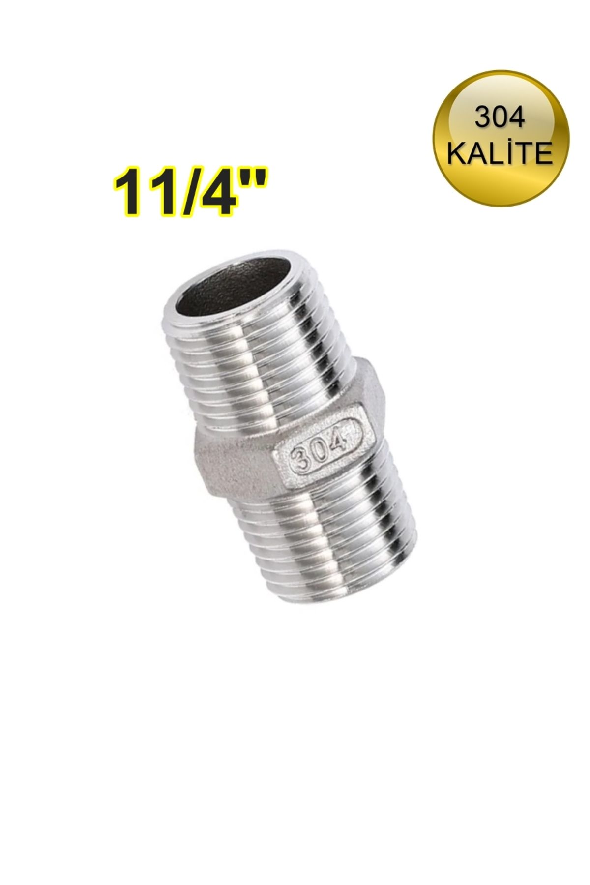 abcpaslanmaz Paslanmaz Hex Nipel 11/4'' Krom 304 Kalite