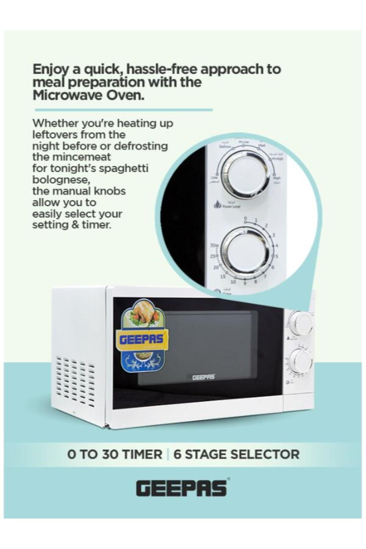 Geepas-20 L Microwave Oven Re-Heating and Fast Defrosting ,Adjustable Temperature & Timer Function 4