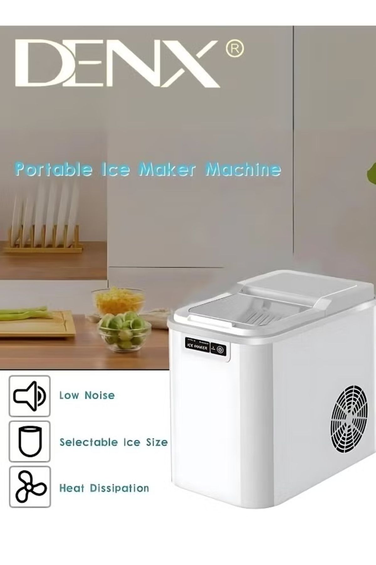 Denx-ماكينة صنع الثلج | ماكينة صنع الثلج الذكية Denx DX2044 بسعة 2.2 لتر وقوة 120 وات مع 9 مكعبات ثلج 8