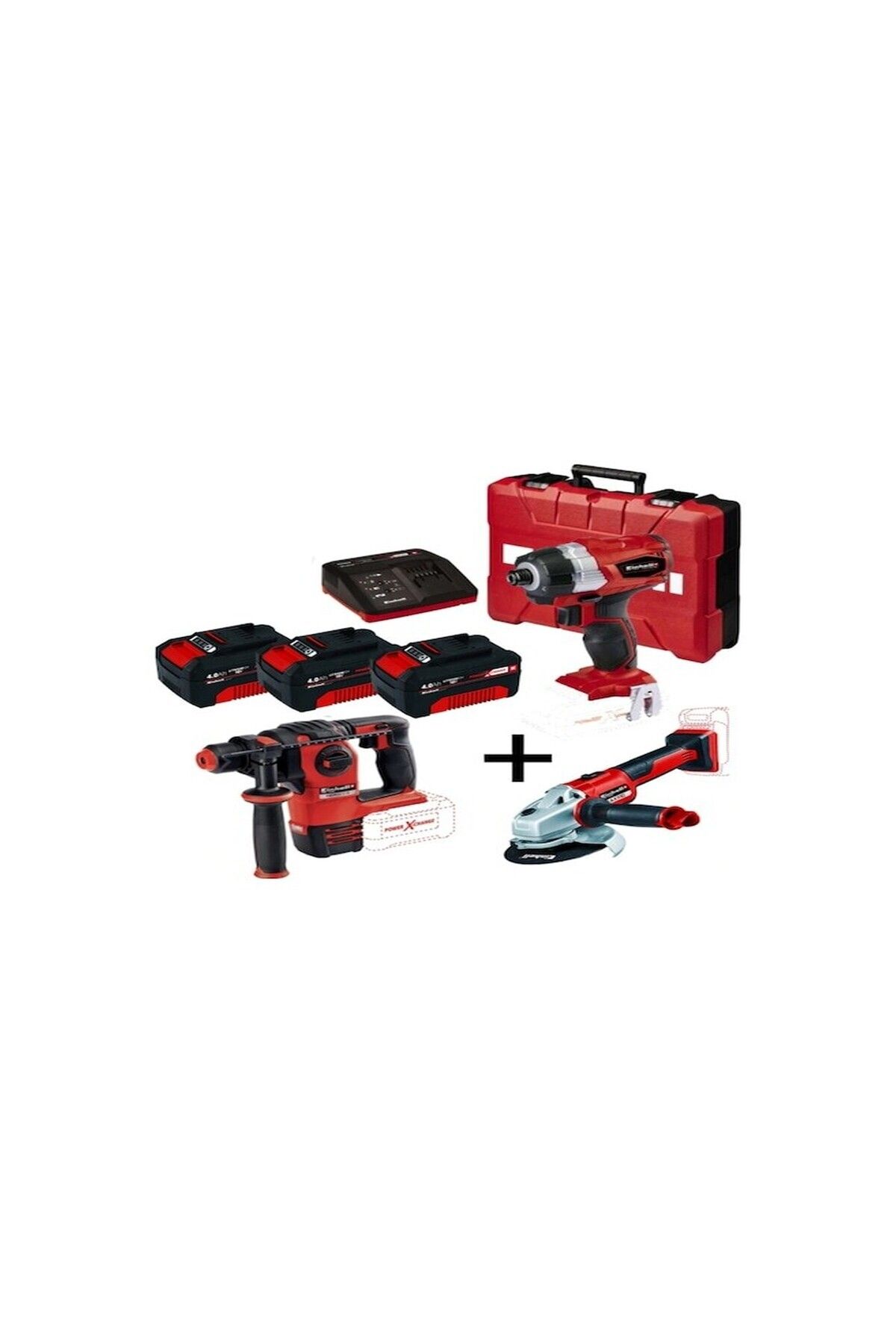 Einhell KİT1 18V Li-ion Akülü Matkap + Taşlama + Kırıcı Delici 3'lü Kömürsüz Makine Seti