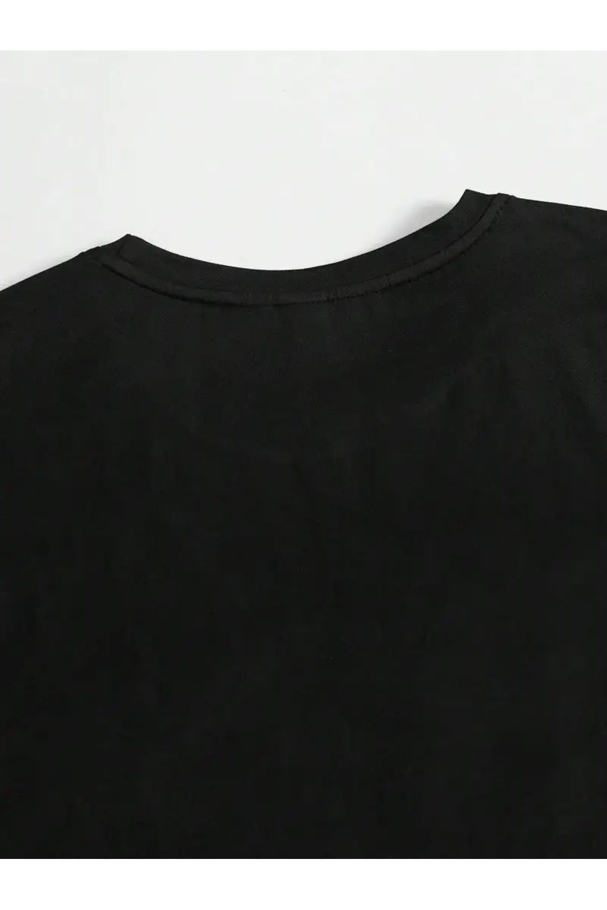 Wish BF Unisex Oversize Battal Boy %100 Pamuklu Bisiklet Yaka Siyah T-Shirt Tişört görsel 4