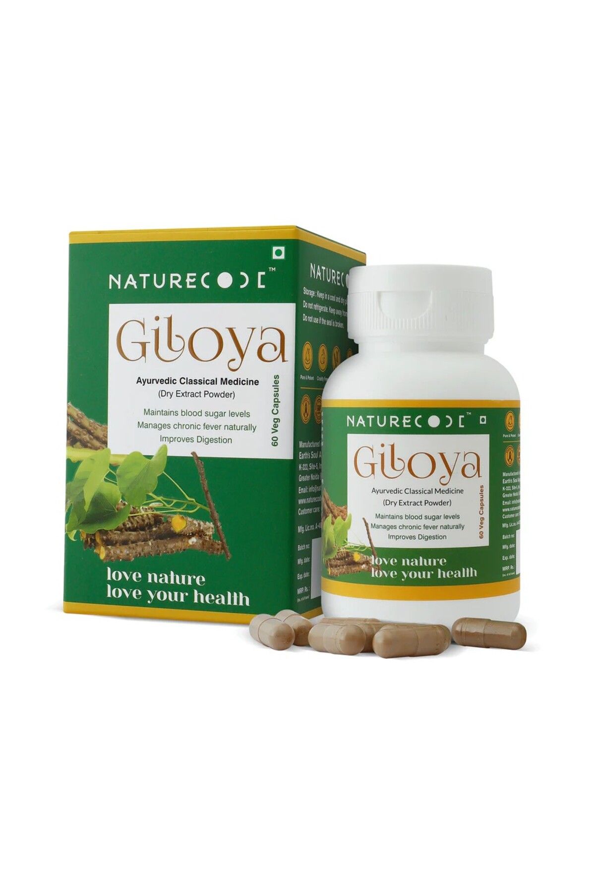 Nature Code Giloya Ekstrat Tozu | Kronik ateş, Solunum sorunları | 400 mg, 60 Kapsül