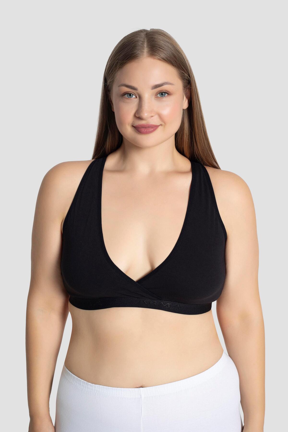 Arma Yıldız Hamile Emzirme Büstiyeri Sporcu 2'li Set Beyaz-Siyah Yarım Atlet fotoğrafı 2 (önizleme)